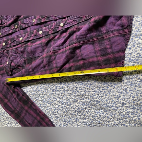 TRUE RELIGION Western Pearl Snap Purple Plaid Size W Small - Picture 12 of 13